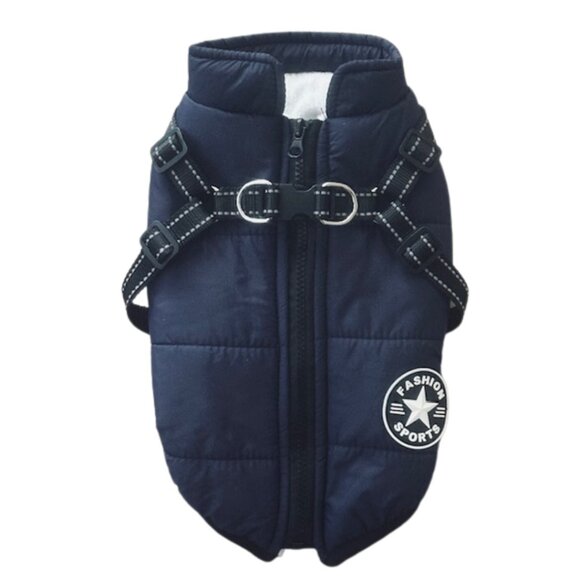 NWOT Navy Blue Puffy Sport Coat With Built-In Harness Size L - Picture 1 of 6